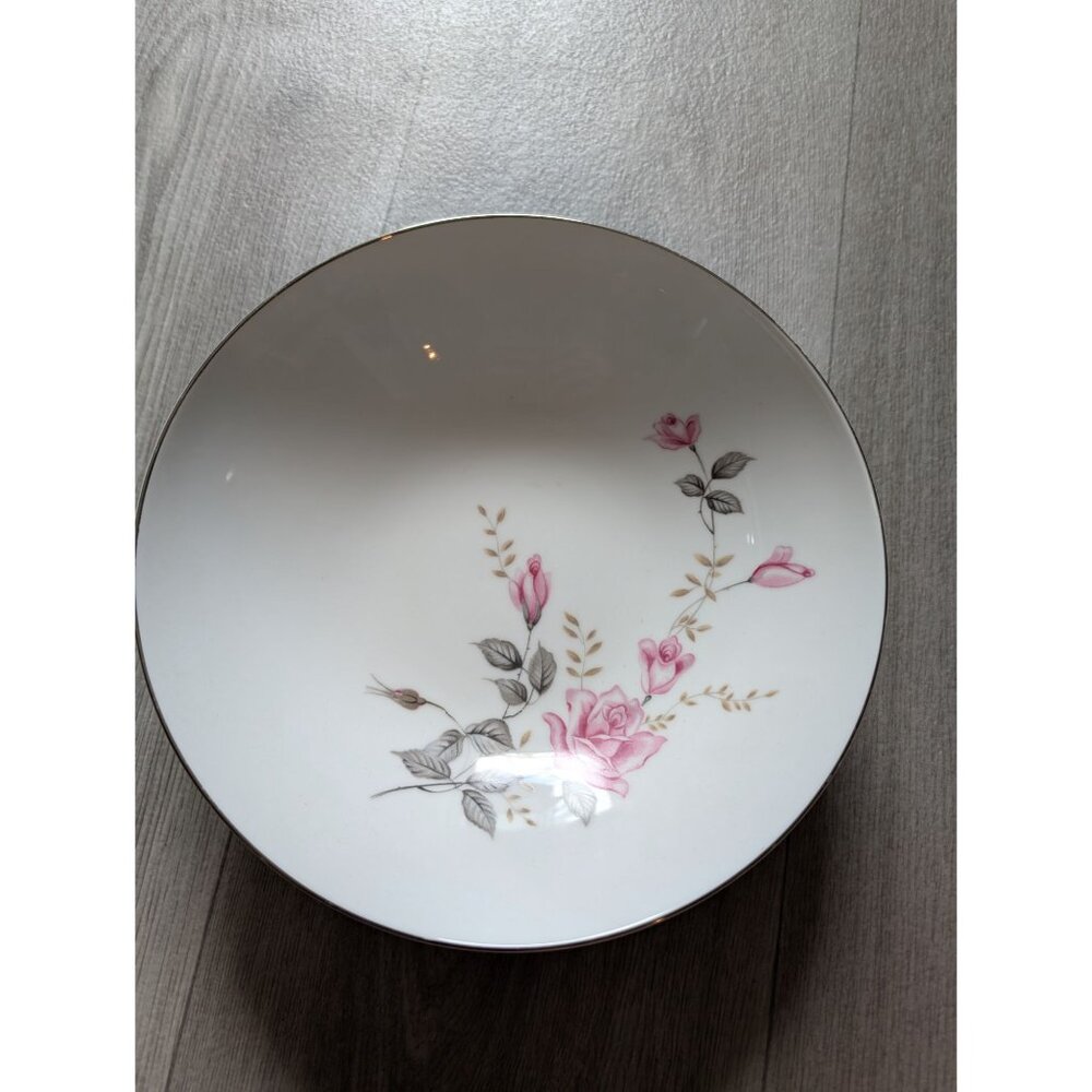 Vintage Castletcourt China Serving  Bowl Pink Rose Floral Design Gold Trim 9"